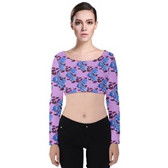 Roses Flowers Background Leaves Velvet Long Sleeve Crop Top by Ravend