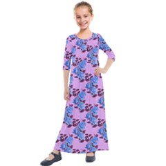 Roses Flowers Background Leaves Kids  Quarter Sleeve Maxi Dress by Ravend