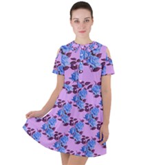 Roses Flowers Background Leaves Short Sleeve Shoulder Cut Out Dress  by Ravend