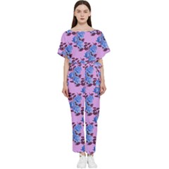 Roses Flowers Background Leaves Batwing Lightweight Chiffon Jumpsuit by Ravend