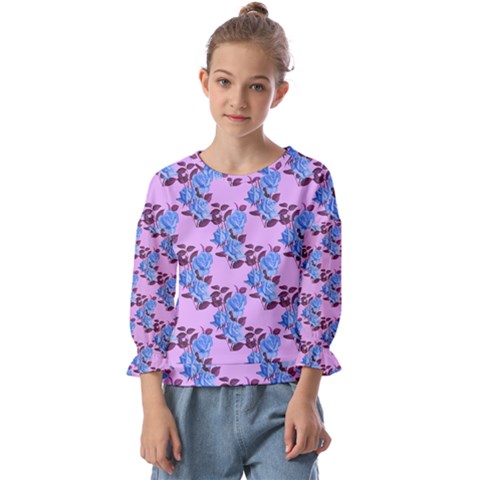 Roses Flowers Background Leaves Kids  Cuff Sleeve Top by Ravend