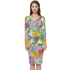 Illustration-pattern-abstract Long Sleeve V-neck Bodycon Dress  by Pakrebo