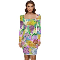 Illustration-pattern-abstract Women Long Sleeve Ruched Stretch Jersey Dress by Pakrebo