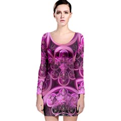 Fractal-math-geometry-visualization Pink Long Sleeve Velvet Bodycon Dress