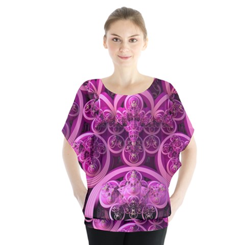 Fractal-math-geometry-visualization Pink Batwing Chiffon Blouse by Pakrebo