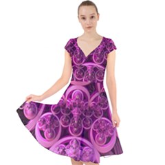 Fractal-math-geometry-visualization Pink Cap Sleeve Front Wrap Midi Dress by Pakrebo