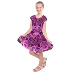 Fractal-math-geometry-visualization Pink Kids  Short Sleeve Dress by Pakrebo