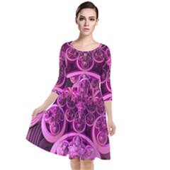 Fractal-math-geometry-visualization Pink Quarter Sleeve Waist Band Dress by Pakrebo