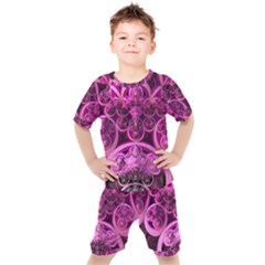 Fractal-math-geometry-visualization Pink Kids  Tee And Shorts Set by Pakrebo