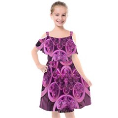 Fractal-math-geometry-visualization Pink Kids  Cut Out Shoulders Chiffon Dress by Pakrebo