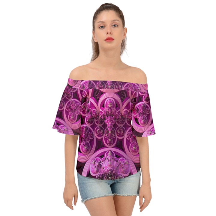 Fractal-math-geometry-visualization Pink Off Shoulder Short Sleeve Top