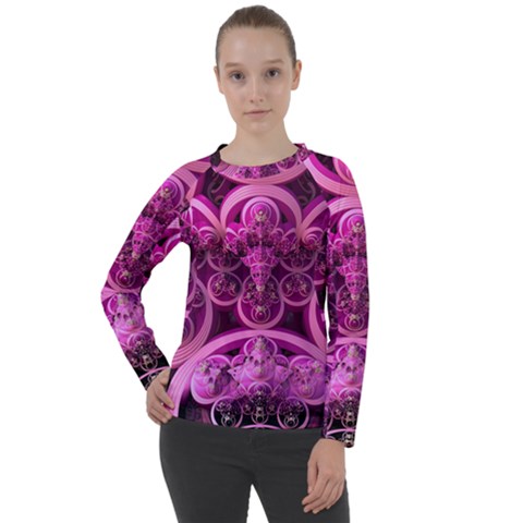 Fractal-math-geometry-visualization Pink Women s Long Sleeve Raglan Tee by Pakrebo