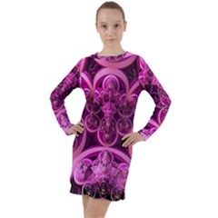 Fractal-math-geometry-visualization Pink Long Sleeve Hoodie Dress