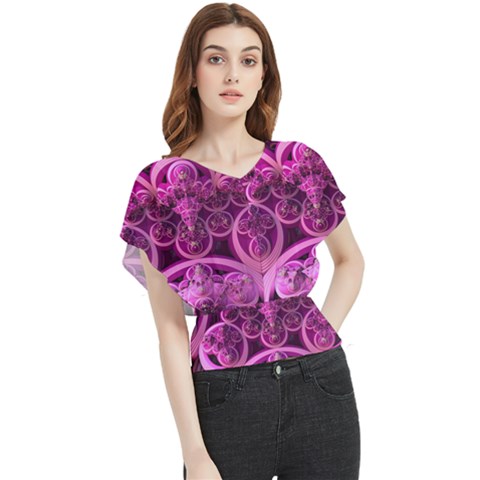 Fractal-math-geometry-visualization Pink Butterfly Chiffon Blouse by Pakrebo