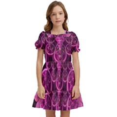 Fractal-math-geometry-visualization Pink Kids  Puff Sleeved Dress by Pakrebo