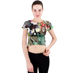 Zoo-animals-peacock-lion-hippo Crew Neck Crop Top by Pakrebo