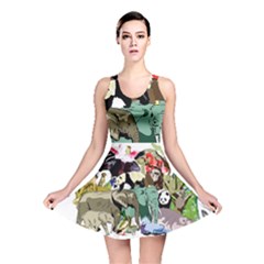 Zoo-animals-peacock-lion-hippo Reversible Skater Dress by Pakrebo