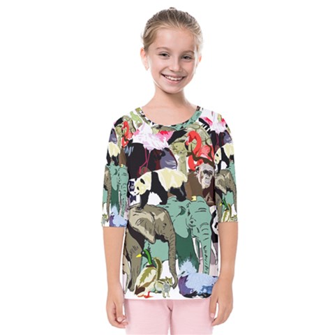 Zoo-animals-peacock-lion-hippo Kids  Quarter Sleeve Raglan Tee by Pakrebo