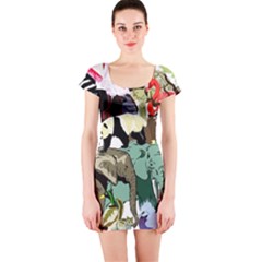 Zoo-animals-peacock-lion-hippo Short Sleeve Bodycon Dress by Pakrebo