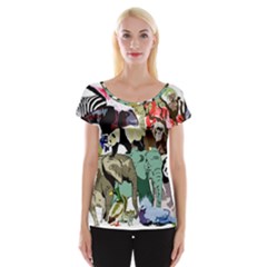 Zoo-animals-peacock-lion-hippo Cap Sleeve Top by Pakrebo