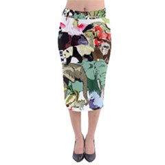 Zoo-animals-peacock-lion-hippo Midi Pencil Skirt by Pakrebo