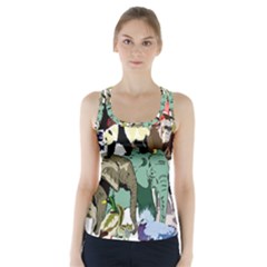 Zoo-animals-peacock-lion-hippo Racer Back Sports Top by Pakrebo