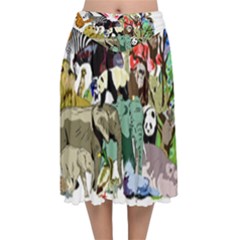 Zoo-animals-peacock-lion-hippo Velvet Flared Midi Skirt