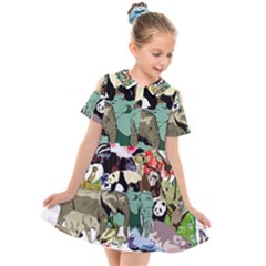 Zoo-animals-peacock-lion-hippo Kids  Short Sleeve Shirt Dress by Pakrebo