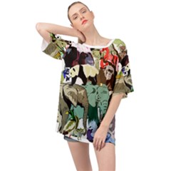 Zoo-animals-peacock-lion-hippo Oversized Chiffon Top by Pakrebo