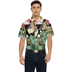 Zoo-animals-peacock-lion-hippo Men s Short Sleeve Pocket Shirt  by Pakrebo