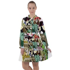 Zoo-animals-peacock-lion-hippo All Frills Chiffon Dress by Pakrebo