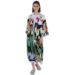 Zoo-animals-peacock-lion-hippo Maxi Satin Kimono by Pakrebo