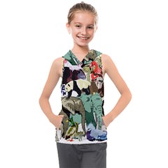 Zoo-animals-peacock-lion-hippo Kids  Sleeveless Hoodie by Pakrebo