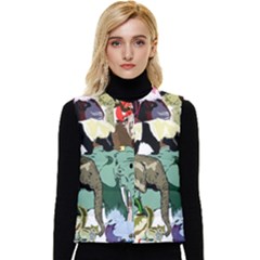 Zoo-animals-peacock-lion-hippo Women s Short Button Up Puffer Vest