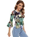 Zoo-animals-peacock-lion-hippo Bell Sleeve Top View3