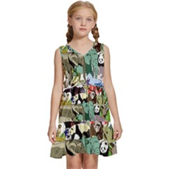 Zoo-animals-peacock-lion-hippo Kids  Sleeveless Tiered Mini Dress by Pakrebo