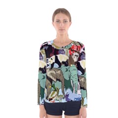 Zoo-animals-peacock-lion-hippo- Women s Long Sleeve Tee