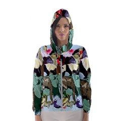 Zoo-animals-peacock-lion-hippo- Women s Hooded Windbreaker