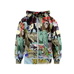 Zoo-animals-peacock-lion-hippo- Kids  Zipper Hoodie