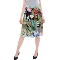 Zoo-animals-peacock-lion-hippo- Midi Beach Skirt by Pakrebo