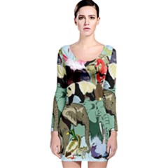 Zoo-animals-peacock-lion-hippo- Long Sleeve Velvet Bodycon Dress