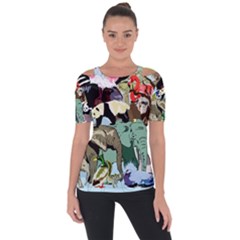 Zoo-animals-peacock-lion-hippo- Shoulder Cut Out Short Sleeve Top by Pakrebo