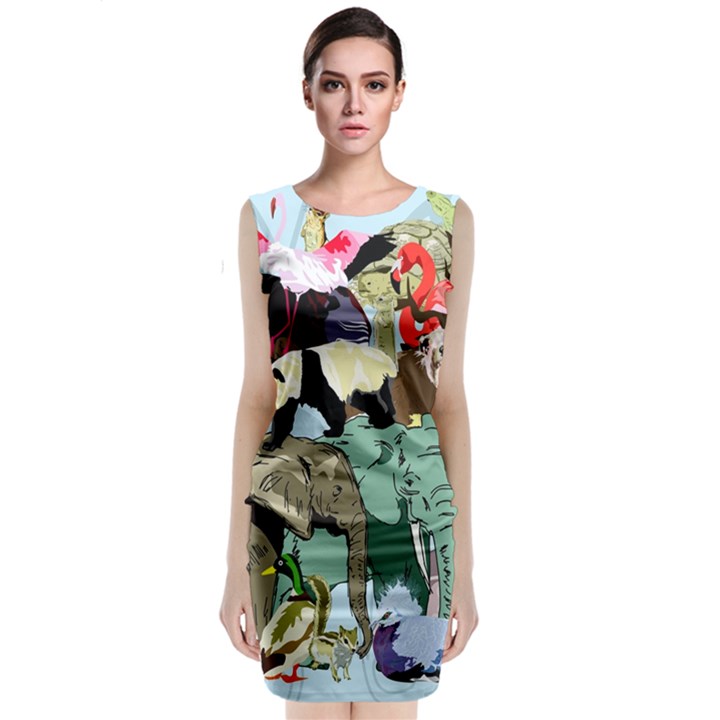 Zoo-animals-peacock-lion-hippo- Sleeveless Velvet Midi Dress