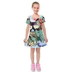 Zoo-animals-peacock-lion-hippo- Kids  Short Sleeve Velvet Dress