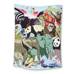 Zoo-animals-peacock-lion-hippo- Medium Tapestry