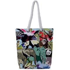 Zoo-animals-peacock-lion-hippo- Full Print Rope Handle Tote (small) by Pakrebo