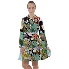 Zoo-animals-peacock-lion-hippo- All Frills Chiffon Dress by Pakrebo