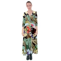 Zoo-animals-peacock-lion-hippo- Button Up Maxi Dress by Pakrebo