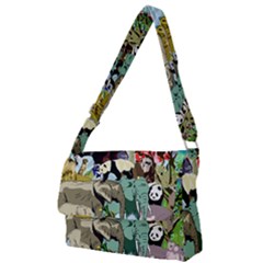 Zoo-animals-peacock-lion-hippo- Full Print Messenger Bag (l) by Pakrebo