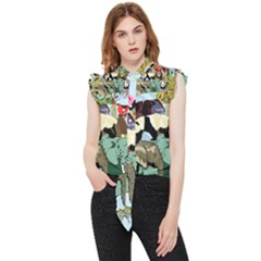 Zoo-animals-peacock-lion-hippo- Frill Detail Shirt by Pakrebo